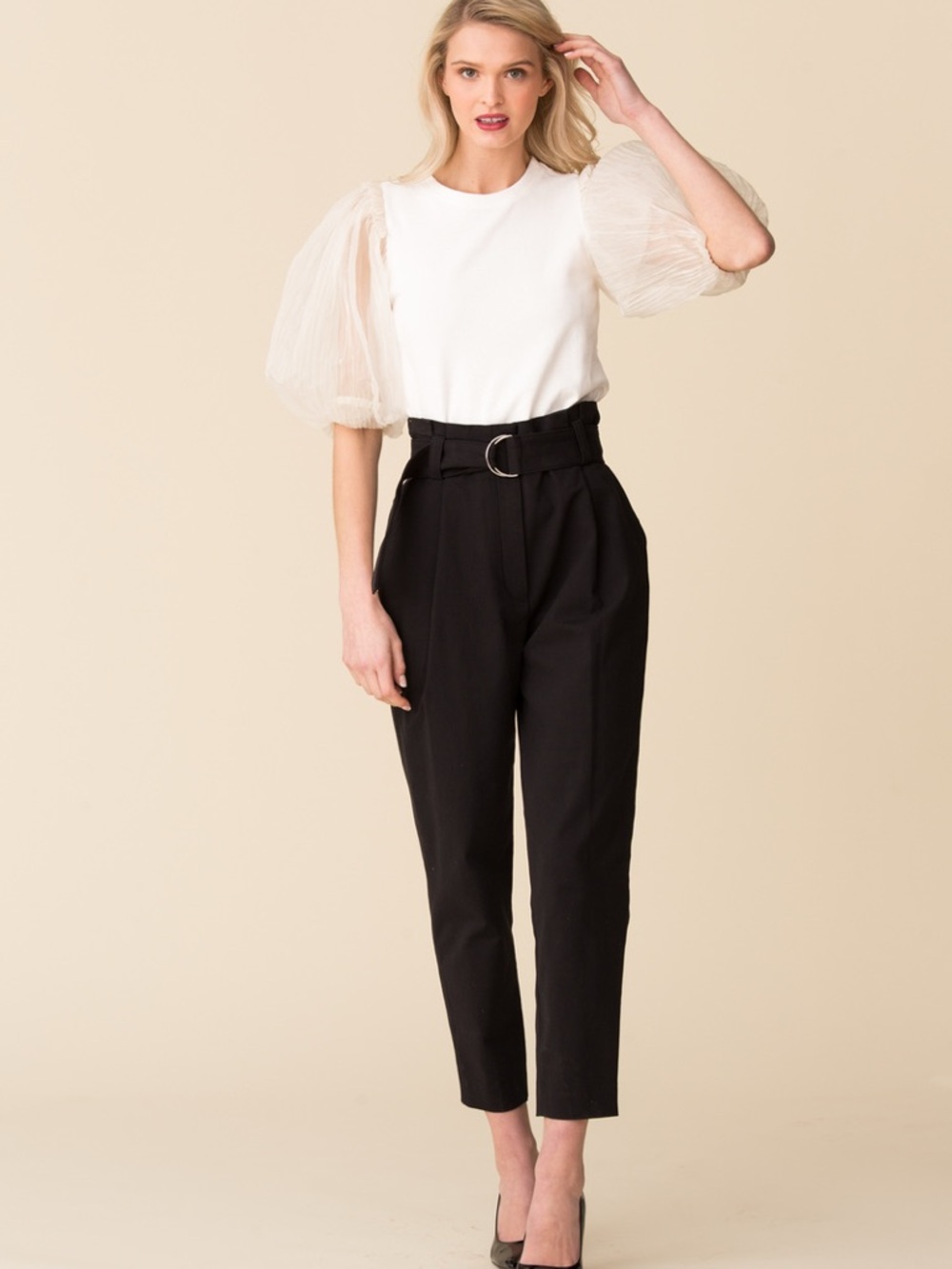 A.L.C. Diego Pants Black Paperbag Waist Belted Tapered Ankle High Rise Size 2